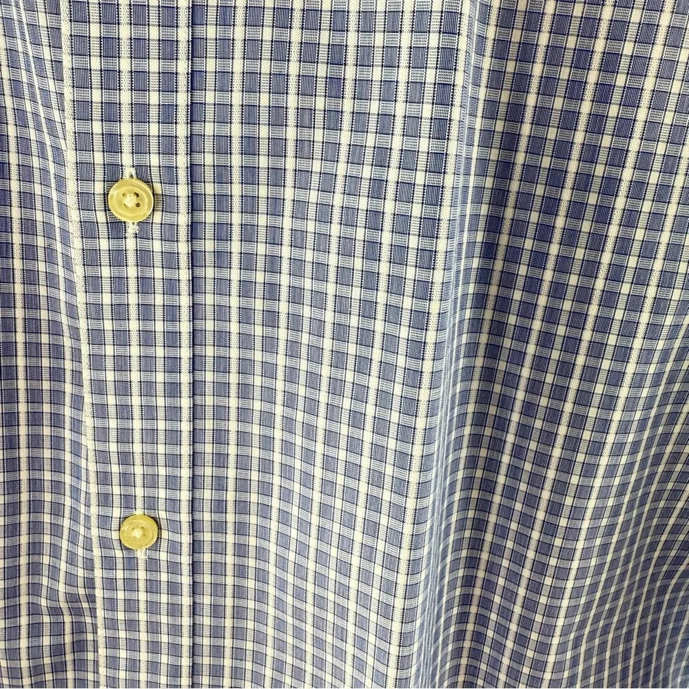 Banana Republic Blue Check Cotton No-Iron Slim Fit Button Down Shirt